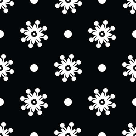 Vector set of abstract flowers. Seamless ornamental Floral pattern in the many kind of flowers style on black and white background.のイラスト素材