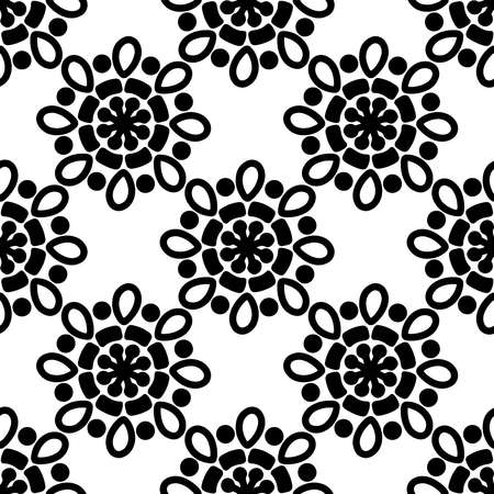 Vector set of abstract flowers. Seamless ornamental Floral pattern in the many kind of flowers style on black and white background.のイラスト素材