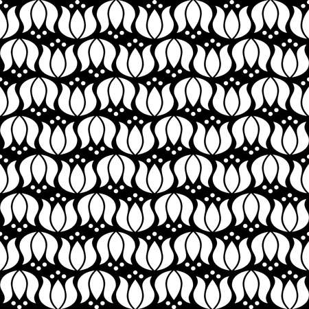 Vector set of abstract flowers. Seamless ornamental Floral pattern in the many kind of flowers style on black and white background.のイラスト素材