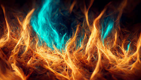 3D Render Flame of fire Abstract on black background.