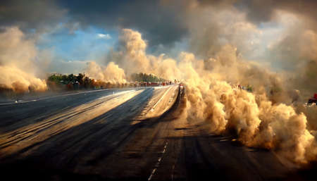 Abstract Drag racing, drifting, and rallying create a beautiful background of sports rubber. 3D illustrationの写真素材