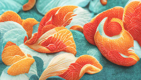 3D render abstract goldfish texture background series design for creative wallpaper or design art work. Creativity and imagination.の写真素材