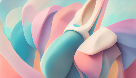 Abstract 3D Render ballerina curvy extrusions in vivid pastel colorsの写真素材