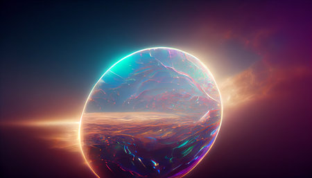 3D render massive cosmic portal with holographic color, Beautiful HD wallpaperの写真素材