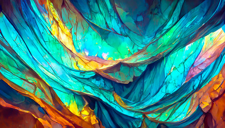3D Render gemstone texture of the precious crystal background. Copy space. Colored shiny bokeh surface.の写真素材
