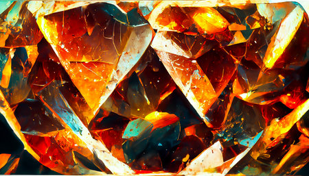 3D Render gemstone texture of the precious crystal background. Copy space. Colored shiny bokeh...
