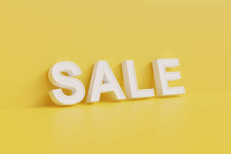 SALE icon isolated on yellow background. Abstract modern alphabet 3d render text logo. New 3d SALE font symbol. Typography art. Lettering for banner, poster and greeting card design.の写真素材