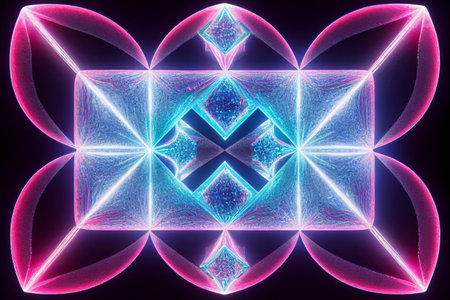 3D render abstract Neon crystal ice geometry background. Abstract HD wallpaper.の写真素材