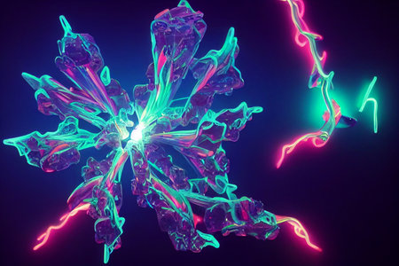 3D render abstract Neon crystal ice geometry background. Abstract HD wallpaper.の写真素材