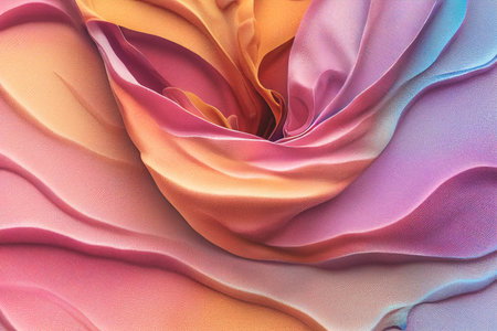 3D render of undulating fabric creamy colors with complex texture. Silk fabric beige organza macro texture abstract background.の写真素材