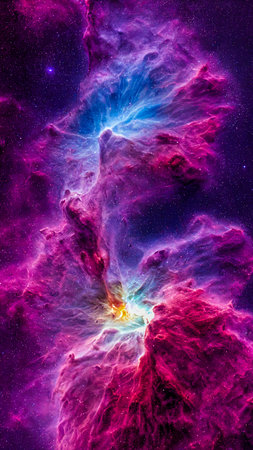 An abstract nebula in outer space and galaxies background of 3D render, suitable for a mobile screen, phone desktop, landing page, UI/UX, and wallpaper.の写真素材