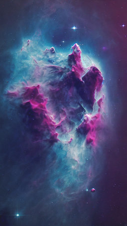 An abstract nebula in outer space and galaxies background of 3D render, suitable for a mobile screen, phone desktop, landing page, UI/UX, and wallpaper.の写真素材