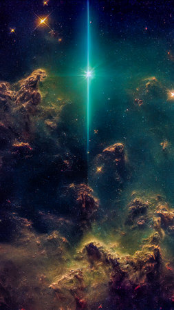 An abstract nebula in outer space and galaxies background of 3D render, suitable for a mobile screen, phone desktop, landing page, UI/UX, and wallpaper.の写真素材