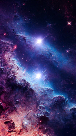 An abstract nebula in outer space and galaxies background of 3D render, suitable for a mobile screen, phone desktop, landing page, UI/UX, and wallpaper.の写真素材