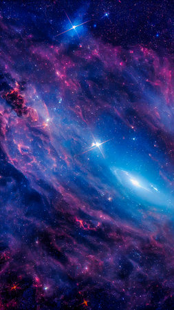 An abstract nebula in outer space and galaxies background of 3D render, suitable for a mobile screen, phone desktop, landing page, UI/UX, and wallpaper.の写真素材