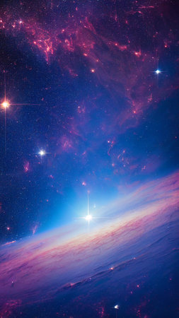 An abstract nebula in outer space and galaxies background of 3D render, suitable for a mobile screen, phone desktop, landing page, UI/UX, and wallpaper.の写真素材