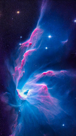 An abstract nebula in outer space and galaxies background of 3D render, suitable for a mobile screen, phone desktop, landing page, UI/UX, and wallpaper.の写真素材