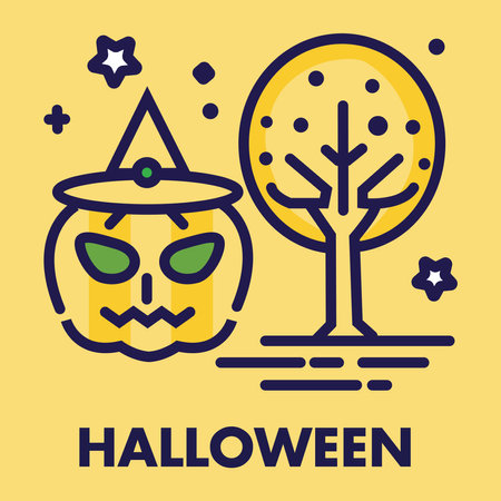 Cute vector Halloween iconized illustration Isolated background. Vector Design elements for a holiday.のイラスト素材