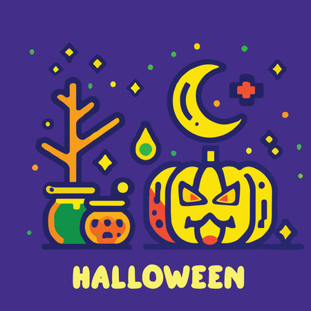 Cute vector Halloween iconized illustration Isolated background. Vector Design elements for a holiday.のイラスト素材
