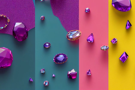 Abstract gemstone jewellery design and a luxurious shopping concept with diamonds and crystals. 3d render luxury textured background.の写真素材
