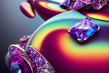 Abstract gemstone jewellery design and a luxurious shopping concept with diamonds and crystals. 3d render luxury textured background.の写真素材