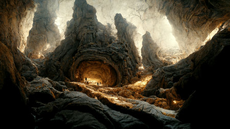 3D render of cave with beautiful natural stone decoration.の写真素材