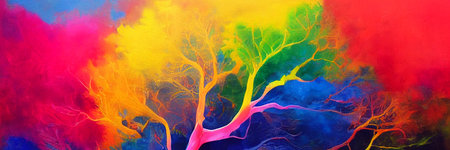 Colorful mixing of oil paints background. Banner Card for covers, business cards. 3D illustration.の写真素材
