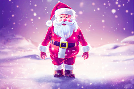 Adorable Santa Claus on a bokeh background with snow. Christmas background concept. 3D renderの写真素材