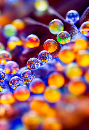 Beautiful abstract glass marbles in various sizes and colors. Colorful background 3D illustrationの写真素材
