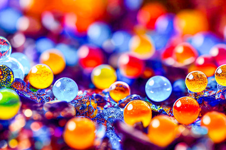Beautiful abstract glass marbles in various sizes and colors. Colorful background 3D illustrationの写真素材