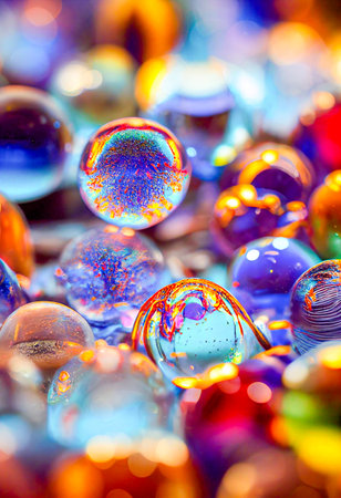 Beautiful abstract glass marbles in various sizes and colors. Colorful background 3D illustrationの写真素材