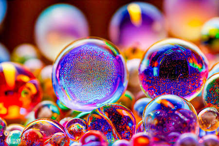 Beautiful abstract glass marbles in various sizes and colors. Colorful background 3D illustrationの写真素材
