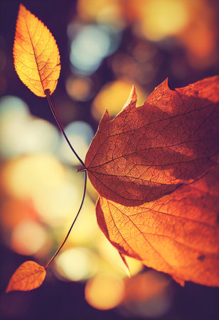 Beautiful blurred autumn landscape with fall leaves in sunshine. 3D illustration.の写真素材