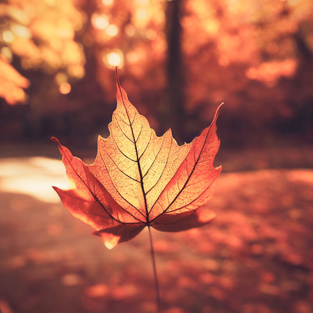 Beautiful blurred autumn landscape with fall leaves in sunshine. 3D illustration.の写真素材