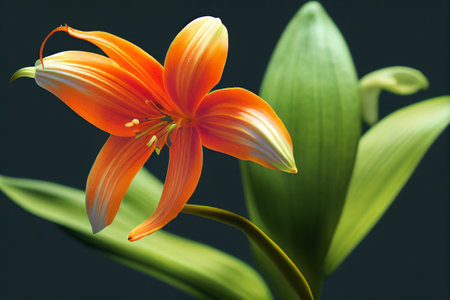 Beautiful Orange Tango Lily flower on grunge wall background. 3D illustrationの写真素材