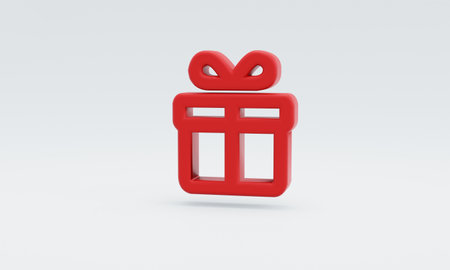 Minimal red gift shopping sale concept symbol on white background. 3D illustration for shopping...