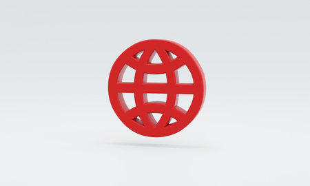 Minimal red global shopping sale concept symbol on white background. 3D illustration for shopping online.の写真素材