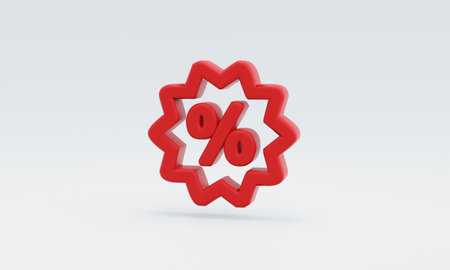 Minimal red percentage shopping sale concept symbol on white background. 3D illustration for shopping online.の写真素材