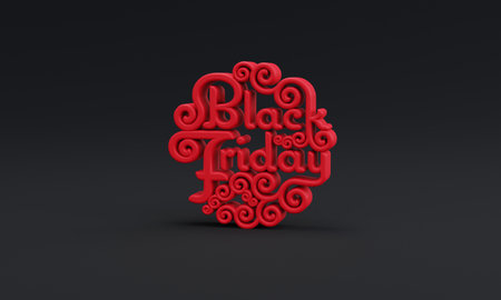 Minimal red Black Friday shopping concept symbol on black background. 3D illustration banner template for shopping online.の写真素材