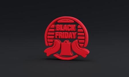 Minimal red Black Friday shopping concept symbol on black background. 3D illustration banner template for shopping online.の写真素材