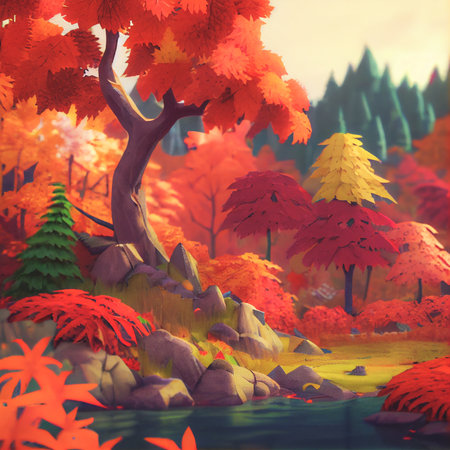 Autumn square banner with multi layered shapes and leaves in paper cut style. The effect of 3D render in papercraft art.の写真素材