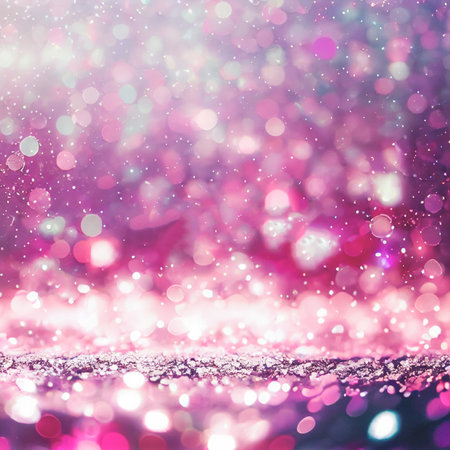 Christmas and winter holidays background with pink bokeh lights and snow. 3D illustrationの写真素材