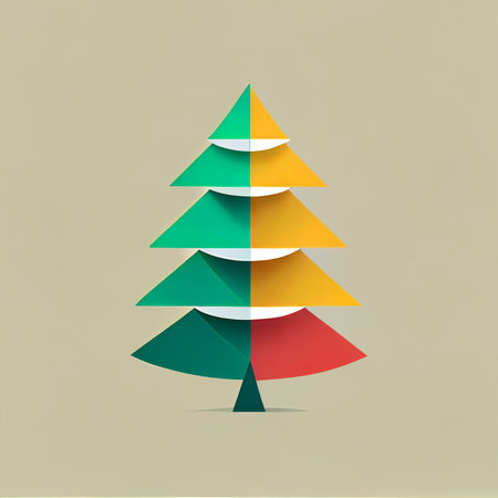 Flat Christmas tree cartoon wallpaper. Modern flat design in winter Website layout design. Minimalist winter wallpapersの写真素材