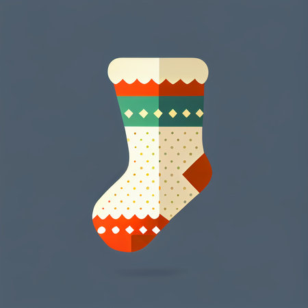 Flat Christmas sock cartoon wallpaper. Modern flat design in winter Website layout design. Minimalist winter wallpapersの写真素材
