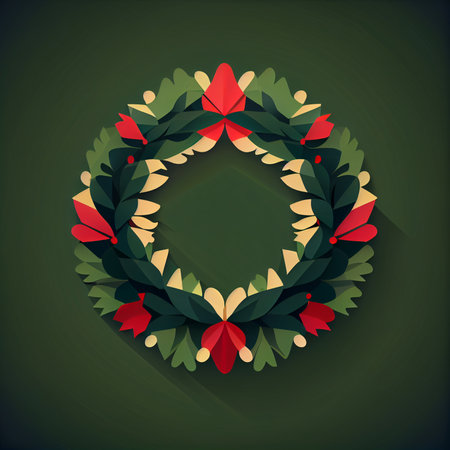 Flat Christmas wreath cartoon wallpaper. Modern flat design in winter Website layout design. Minimalist winter wallpapersの写真素材