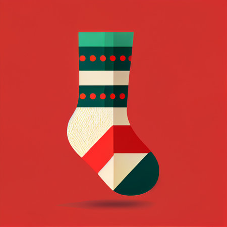 Flat Christmas sock cartoon wallpaper. Modern flat design in winter Website layout design. Minimalist winter wallpapersの写真素材