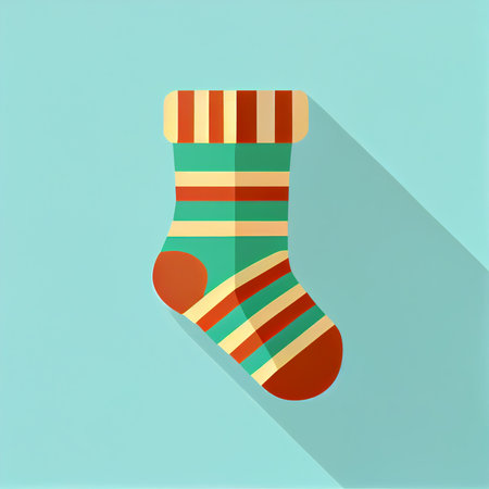 Flat Christmas sock cartoon wallpaper. Modern flat design in winter Website layout design. Minimalist winter wallpapersの写真素材