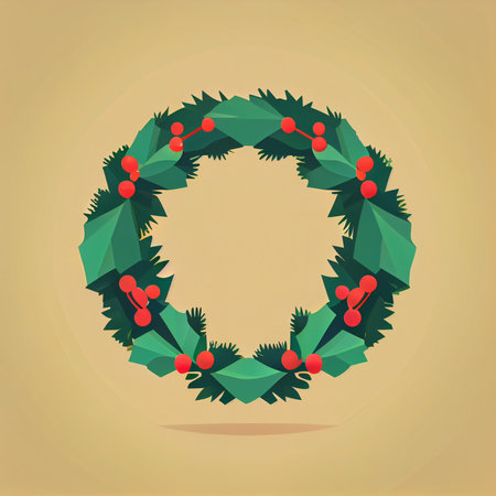 Flat Christmas wreath cartoon wallpaper. Modern flat design in winter Website layout design. Minimalist winter wallpapersの写真素材
