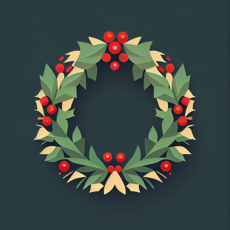 Flat Christmas wreath cartoon wallpaper. Modern flat design in winter Website layout design. Minimalist winter wallpapersの写真素材
