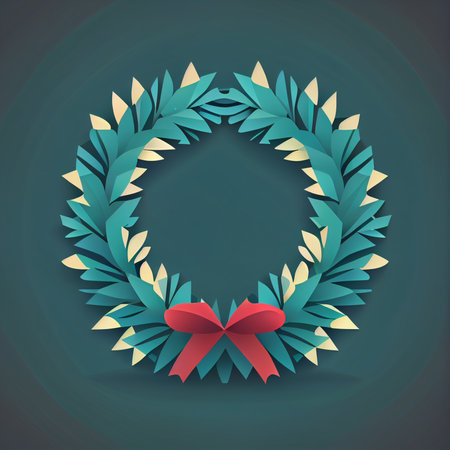 Flat Christmas wreath cartoon wallpaper. Modern flat design in winter Website layout design. Minimalist winter wallpapersの写真素材
